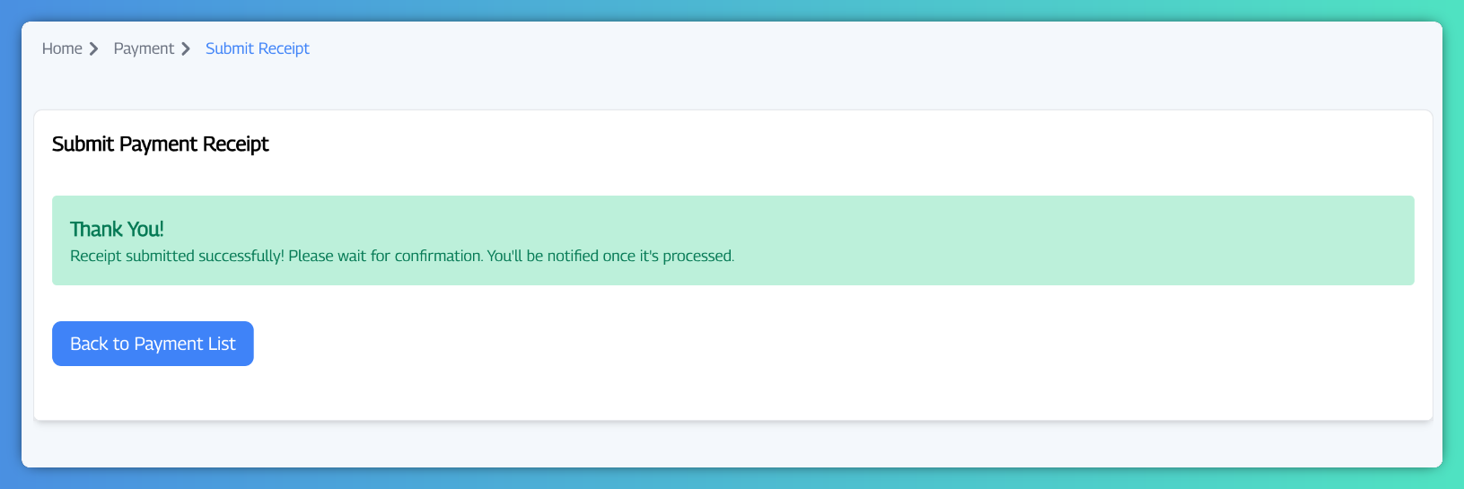 Submit Payment Reciept